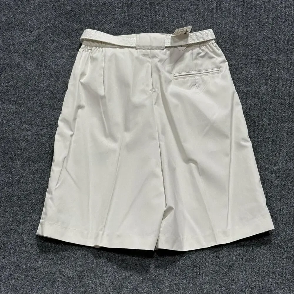 Lady La Mode Shorts Womens 12 White Winter White Pleated Belted Bermuda Casual